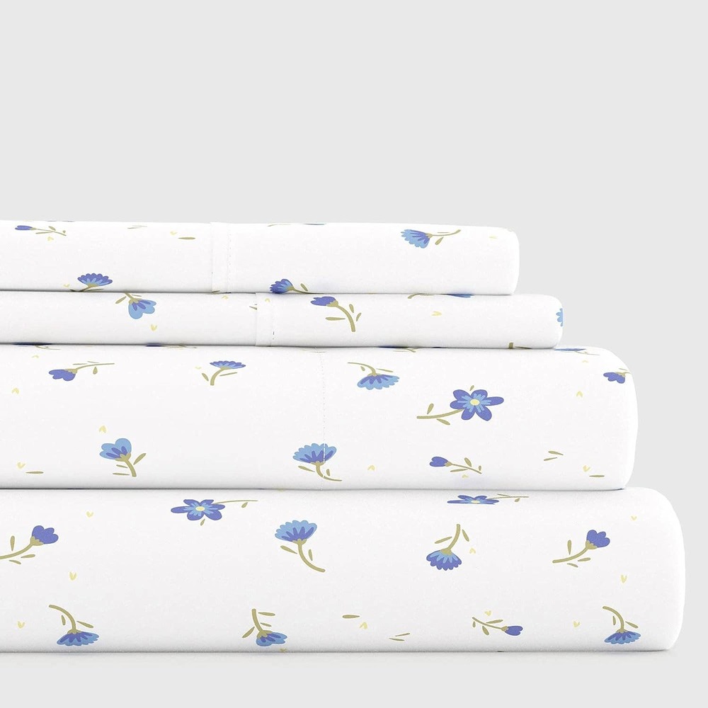 Home Collection Floral Printed Sheet Set - Queen - Light Blue